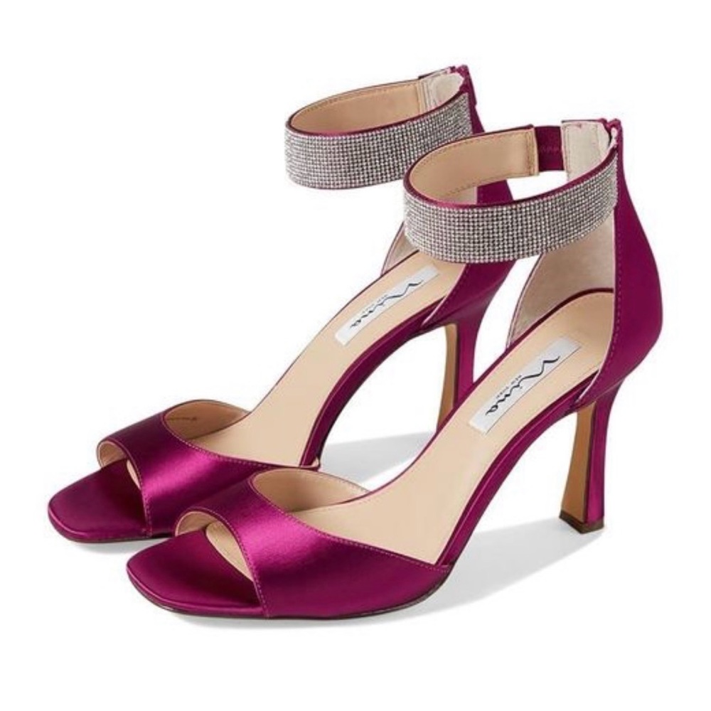 Nina Fuchsia Satin Heels with Sparkling Strap